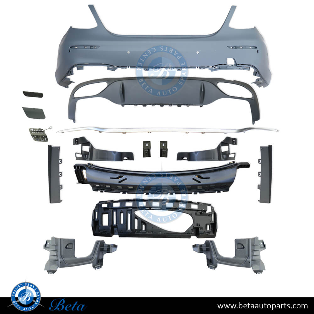 Rear bumper assembly with PDC normal AMG for Mercedes E-Class W213 2017-2020 models, Part Number 2138850801 Rear bumper assembly with PDC normal AMG for Mercedes E-Class W213 2017-2020 models, Part Number 2138850801
